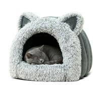 PETCUTE Cama para Gatos y Perros Pequeños, Cama Lavable para Mascotas, Cueva para Perros de Interior con Base Antideslizante, Caseta Semicerrada para Gatos con Cojín Extraíble,Gris,M