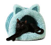 PETCUTE Cama para Gatos y Perros Pequeños, Cama Lavable para Mascotas, Cueva para Perros de Interior con Base Antideslizante, Caseta Semicerrada para Gatos con Cojín Extraíble,Azul,M