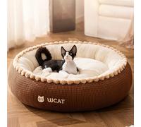 PETCUTE Cama para Gatos y Perros Pequeños,Super Suave,Redonda Cama Gato Interior,Cómodo y Cálida,Felpa Camas para para Mascotas Invierno con Cojín Extraíble,Fondo Antideslizante,Marrón,S