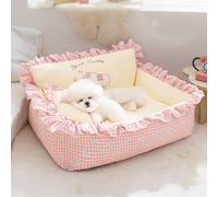 PETCUTE Cama para Mascotas,Lavable Sofá para Perros con Almohada,Bordes Elevados,Super Suave y Cómoda,Cama de Perros con Fondo Antideslizante,Funda Extraíble,para el Invierno,L