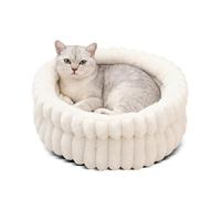 PETCUTE Cama para Perros,Cama Redonda para Gatos de Interior, Camas para Mascotas con Parte Inferior Antideslizante,Cojín Lavable, Acolchado Suave,para Cachorros y Gatitos,Blanco,S