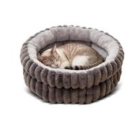 PETCUTE Cama para Perros,Cama Redonda para Gatos de Interior, Camas para Mascotas con Parte Inferior Antideslizante,Cojín Lavable, Acolchado Suave,para Cachorros y Gatitos,Gris,L