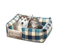 PETCUTE Cama para Perros Grandes Con Funda Desenfundable y Lavable, Sofá para Mascotas Con Base Antideslizante, Rectangular para Perros Pequeños y Medianos, Azul, S
