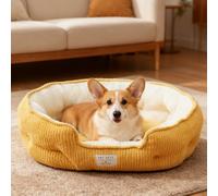 PETCUTE Cama para Perros Grandes,Medianos y Pequeños,Lavable,Cama Ortopédica para Perros,Bordes Elevados,Super Suave,Camas para Mascotas con Fondo Antideslizante,Amarillo,S