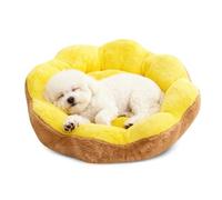 PETCUTE Cama Perro Antiestres,En Forma de Flor,Cama Redonda para Gatos de Interior,Cómodo y Cálida,Lavable Camas para Mascotas Gatos y Perros con Fondo Antideslizante,Amarillo + Marrón,XL