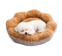 PETCUTE Cama Perro Antiestres,En Forma de Flor,Cama Redonda para Gatos de Interior,Cómodo y Cálida,Lavable Camas para Mascotas Gatos y Perros con Fondo Antideslizante,Marrón + Gris,L