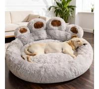 PETCUTE Cama Perro Mediano,Cómodo y Cálida,Colchon Perro Lavable con Fondo Antideslizante,Cama Ortopedica para Perros,Sofá para Perros con Forma de Pata de Oso,Gris,M
