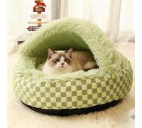 PETCUTE Cama Redonda para Gatos con Capucha,Suave y Cómoda,Cesta Cálida Semicerrada para Mascotas con Base Antideslizante,Lavable,Cojín para Gatos y Perros Pequeños y Medianos,Verde,S