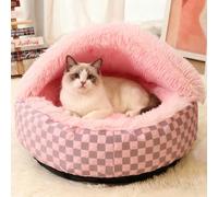 PETCUTE Cama Redonda para Gatos con Capucha,Suave y Cómoda,Cesta Cálida Semicerrada para Mascotas con Base Antideslizante,Lavable,Cojín para Gatos y Perros Pequeños y Medianos,Rosa,M