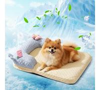 PETCUTE Cama Refrescante para Perros, Lavable y Transpirable,Esterilla Refrigerante para Perros y Gatos, Cama de Verano para Mascotas con Funda extraíble, Manta Refrescante Perro con Almohada,L