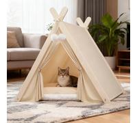 PETCUTE Cama Tienda para Gatos,Tienda de Campaña para Mascotas,Caseta Plegable para Perros con Estructura Triangular de Madera y Cojín Extraíble y Lavable, Acogedor Refugio Interior para Perros
