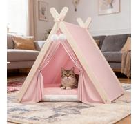 PETCUTE Cama Tienda para Gatos,Tienda de Campaña para Mascotas,Caseta Plegable para Perros con Estructura Triangular de Madera y Cojín Extraíble y Lavable, Acogedor Refugio Interior para Perros