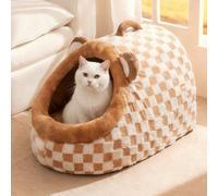 PETCUTE Camas para Gatos de Interior, Bonita Cueva para Gatos con Asa, Camas Mullidas y Acogedoras para Perros, Base Antideslizante,Casas para Mascotas con Cojín Extraíble y Lavable,Marrón,S