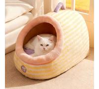 PETCUTE Camas para Gatos de Interior, Bonita Cueva para Gatos con Asa, Camas Mullidas y Acogedoras para Perros, Base Antideslizante,Casas para Mascotas con Cojín Extraíble y Lavable,Amarillo,M