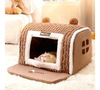 PETCUTE Camas para Mascotas,Suave Felpa Cálida Cama de Cueva para Gatos con Cojín Interior Extraíble y Lavable,Semicerrada,Plegable Cueva para Gatos con Base Antideslizante,Marrón,XL