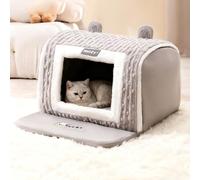 PETCUTE Camas para Mascotas,Suave Felpa Cálida Cama de Cueva para Gatos con Cojín Interior Extraíble y Lavable,Semicerrada,Plegable Cueva para Gatos con Base Antideslizante,Gris,S
