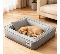 PETCUTE Camas Perro Ortopédica,Impermeable Cama para Perros,Colchoneta Perro con Funda Extraíble y Lavable, Almohada,Cama para Mascotas con Fondo Antideslizante,Bordes Elevados,Gris,XXL