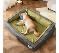 PETCUTE Camas Perro Ortopédica,Impermeable Cama para Perros,Colchoneta Perro con Funda Extraíble y Lavable, Almohada,Cama para Mascotas con Fondo Antideslizante,Bordes Elevados,Verde,XL
