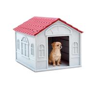 PETCUTE Casa de Plástico para Perros Pequeños y Medianos,Caseta para Perros Pequeños,Caseta Perro Exterior, Refugio Duradero para Perro,Uso Interior y Exterior,para Todas Las Estaciones,Rojo,M