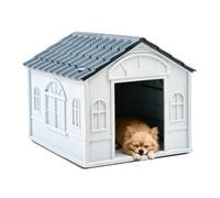 PETCUTE Casa de Plástico para Perros Pequeños y Medianos,Caseta para Perros Pequeños,Caseta Perro Exterior, Refugio Duradero para Perro,Uso Interior y Exterior,para Todas Las Estaciones,Gris,M