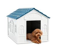 PETCUTE Casa de Plástico para Perros Pequeños y Medianos,Caseta para Perros Pequeños,Caseta Perro Exterior, Refugio Duradero para Perro,Uso Interior y Exterior,para Todas Las Estaciones,Azul,L