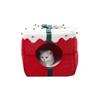 PETCUTE Casa Navideña para Gatos,Camas para Gatos con Lazo y Bola de Pelo,Plegable Cama De Cueva De Gato con Colchón Extraíble,Lavable Camas para Mascotas para Gatitos,Base Antideslizante
