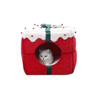 PETCUTE Casa Navideña para Gatos,Camas para Gatos con Lazo y Bola de Pelo,Plegable Cama De Cueva De Gato con Colchón Extraíble,Lavable Camas para Mascotas para Gatitos,Base Antideslizante