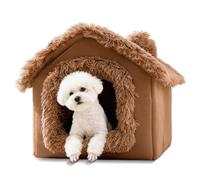 PETCUTE Casa para Gatos, Acogedora Cueva para Gatos,Caseta Plegable para Perros con Cojín Extraíble, Antideslizante, Cálida y Lavable, Nido para Mascotas, Cachorros, Gatitos y Conejos,Marrón,S