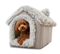PETCUTE Casa para Gatos, Acogedora Cueva para Gatos,Caseta Plegable para Perros con Cojín Extraíble, Antideslizante, Cálida y Lavable, Nido para Mascotas, Cachorros, Gatitos y Conejos,Gris,M