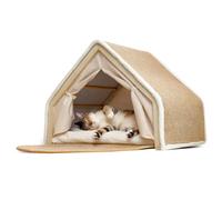 PETCUTE Casas para Gatos de Interior,Camas Cueva para Gatos con Tapete Rascador de Sisal Natural,Casa para Mascotas con Cortinas y Cojín Extraíble, Protege los Muebles,M