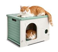 PETCUTE Caseta para Gatos de Plástico para Uso en Interiores y Exteriores,Apilable,Refugio para Gatos de Interior,Aislado,Resistente a la Intemperie,Resistente al Agua,Casa para Gato al Aire Libre