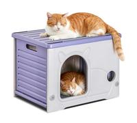 PETCUTE Caseta para Gatos de Plástico para Uso en Interiores y Exteriores,Apilable,Refugio para Gatos de Interior,Aislado,Resistente a la Intemperie,Resistente al Agua,Casa para Gato al Aire Libre