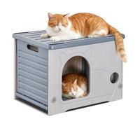 PETCUTE Caseta para Gatos de Plástico para Uso en Interiores y Exteriores,Apilable,Refugio para Gatos de Interior,Aislado,Resistente a la Intemperie,Resistente al Agua,Casa para Gato al Aire Libre