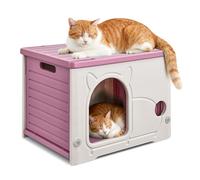 PETCUTE Caseta para Gatos de Plástico para Uso en Interiores y Exteriores,Apilable,Refugio para Gatos de Interior,Aislado,Resistente a la Intemperie,Resistente al Agua,Casa para Gato al Aire Libre
