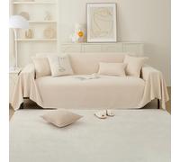 PETCUTE Chenille Funda Multiusos para Sofá,Funda de Sofá,Manta Sofá Extra Grande,Reversible Funda Cubre Sofá Chaise Longue,Protector de Muebles Antideslizante de Invierno,Beige,180 * 380cm