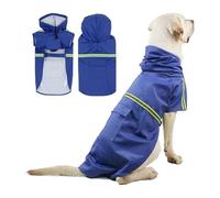 PETCUTE Chubasquero para Perros con Capucha,Poncho Impermeable para Lluvia para Perros con Collar Agujero,Ropa Impermeable para Cachorros con Tiras Reflectoras Seguras,Azul Oscuro,2XL