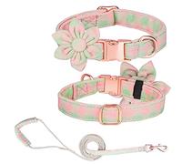 PETCUTE Collar de Perro con Flor y Pajarita,Collar para Perros y Mascotas con Hebilla de Metal,Arnés para Perro para Mascotas,Suave y Cómodo,Collares Ajustable para Perros Pequeños