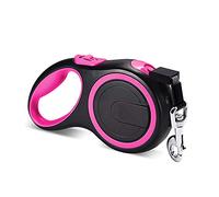 PETCUTE Correa de Perro Retráctil,Nailon Fuerte Correa Extensible para Perros con Mango Antideslizante,Bloqueo de un Botón Pausa Desbloquear,para Adiestramiento y Paseo hasta 20KG 5M Rosa