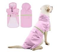 PETCUTE Impermeable para Perros,Abrigo Impermeable para Perro Medianos y Grandes con Capucha,Poncho de Lluvia para Perros con Agujero para Arnés, Tira Reflectante y Bolsillos,5XL