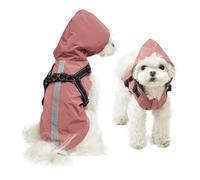 PETCUTE Impermeable para Perros con Arnés,Ajustable Chubasquero de Perro con Capucha,Impermeable para Mascotas con Tira Reflectante para Perros Pequeñas y Medianas,Ropa para Perros Pequeños