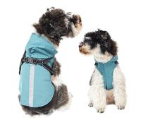 PETCUTE Impermeable para Perros con Arnés, Chubasquero Ajustable con Capucha, Tira Reflectante para Mascotas Pequeñas y Medianas, Ropa para Perros
