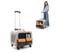 PETCUTE Mochila 2 en 1 para Gatos con Ruedas, Transpirable, hasta 7,5 kg | Mochila Transportin Perros con Ruedas,Transpirable,Transportín Plegable para Mascotas con Alfombrilla Extraíble,Arnés Interno