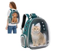 PETCUTE Mochila Cápsula para Mascotas de hasta 7.5 kg,Mochilas Expandible para Gatos y Perros con Correa de Seguridad Integrada,para Viajes, Paseos y Senderismo,Verde