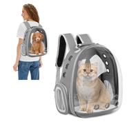 PETCUTE Mochila Cápsula para Mascotas de hasta 7.5 kg,Mochilas Expandible para Gatos y Perros con Correa de Seguridad Integrada,para Viajes, Paseos y Senderismo,Gris