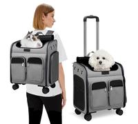 PETCUTE Mochila con Ruedas para Mascotas,Mochila Plegable para Gatos Grandes y Perros Pequeños con Asa Telescópica,Alfombrilla Extraíble,Mochila para Perros con Diseño Ventilado,Multi-Bolsillos