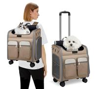 PETCUTE Mochila con Ruedas para Mascotas,Mochila Plegable para Gatos Grandes y Perros Pequeños con Asa Telescópica,Alfombrilla Extraíble,Mochila para Perros con Diseño Ventilado,Multi-Bolsillos