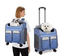 PETCUTE Mochila con Ruedas para Mascotas,Mochila Plegable para Gatos Grandes y Perros Pequeños con Asa Telescópica,Alfombrilla Extraíble,Mochila para Perros con Diseño Ventilado,Multi-Bolsillos