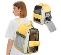 PETCUTE Mochila Gato, Mochila Transportín Gato Bien Ventilado, Diseño Multifuncional, Bolsa de Transporte para para Gatos y Perros Pequeños-Amarillo