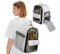 PETCUTE Mochila Gato, Mochila Transportín Gato Bien Ventilado, Diseño Multifuncional, Bolsa de Transporte para para Gatos y Perros Pequeños-Gris