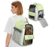 PETCUTE Mochila Gato, Mochila Transportín Gato Bien Ventilado, Diseño Multifuncional, Bolsa de Transporte para para Gatos y Perros Pequeños-Verde